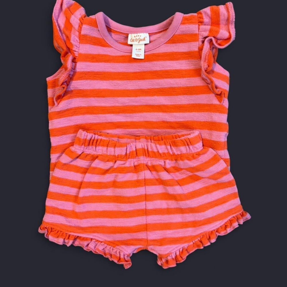 Cat & Jack Pink and Orange Striped Baby Set